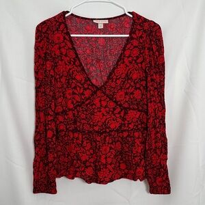 Floral Red V-Neck Women's Top